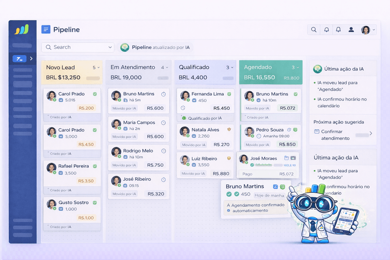CRM completo para organizar atendimento, orçamento e carteira
